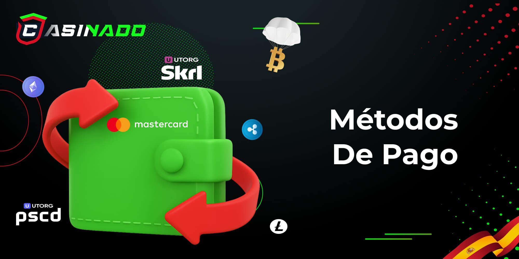 Payment methods accepted at Casinado, including cards, e-wallets, and crypto